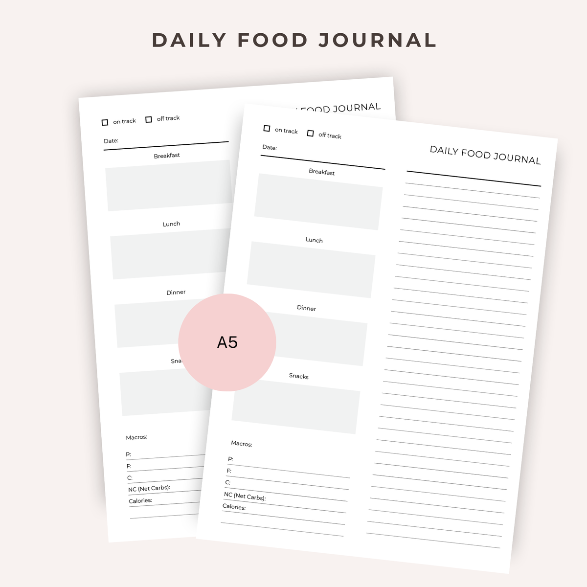 Daily Food Journal Papers by Jessica Ann