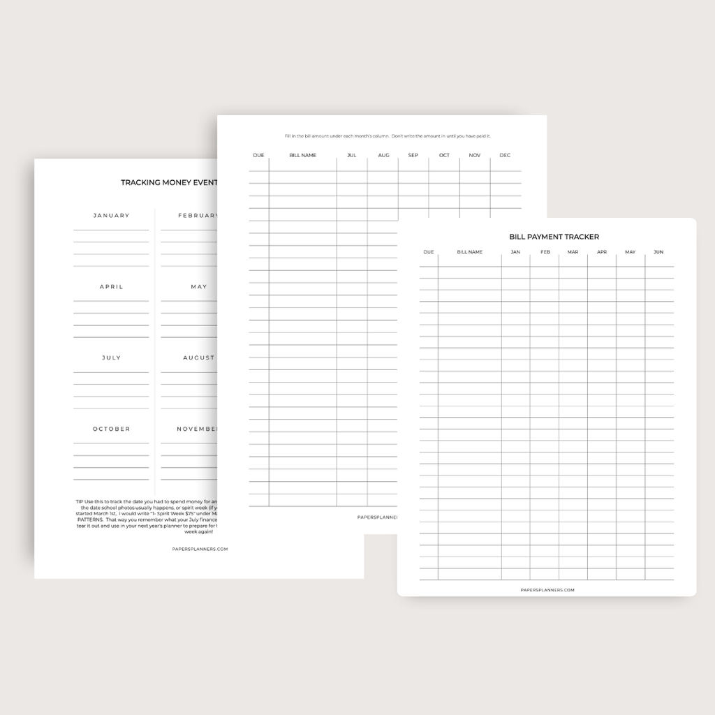 Bill payment tracker, undated monthly budget planner, all in one