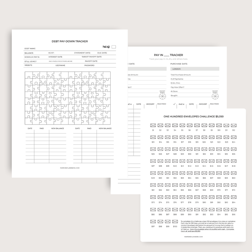 savings challenges, debt pay down trackers, pay later, after pay tracker, pay later planner