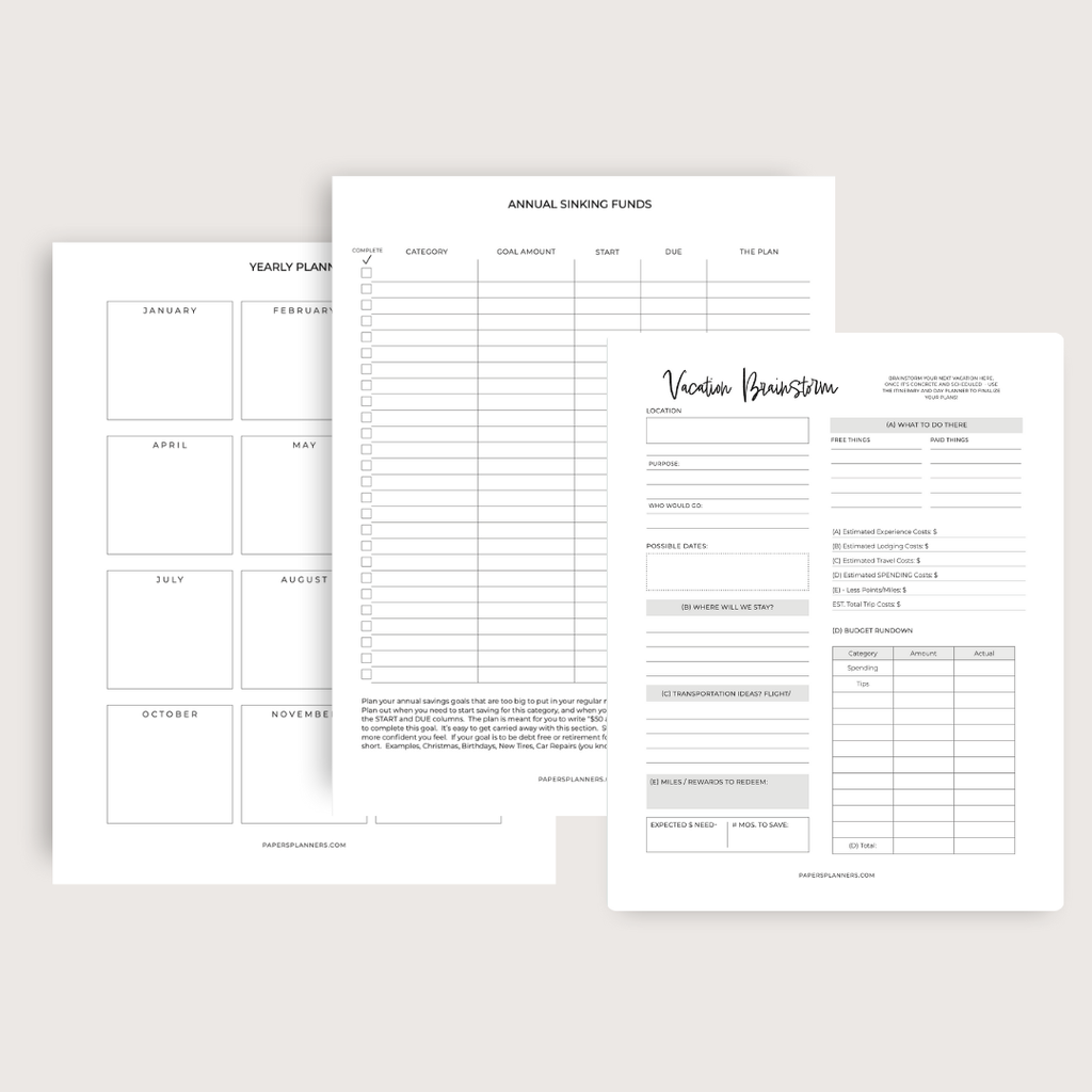 Planner interior for managing expenses, debt payoff, and paycheck tracking.