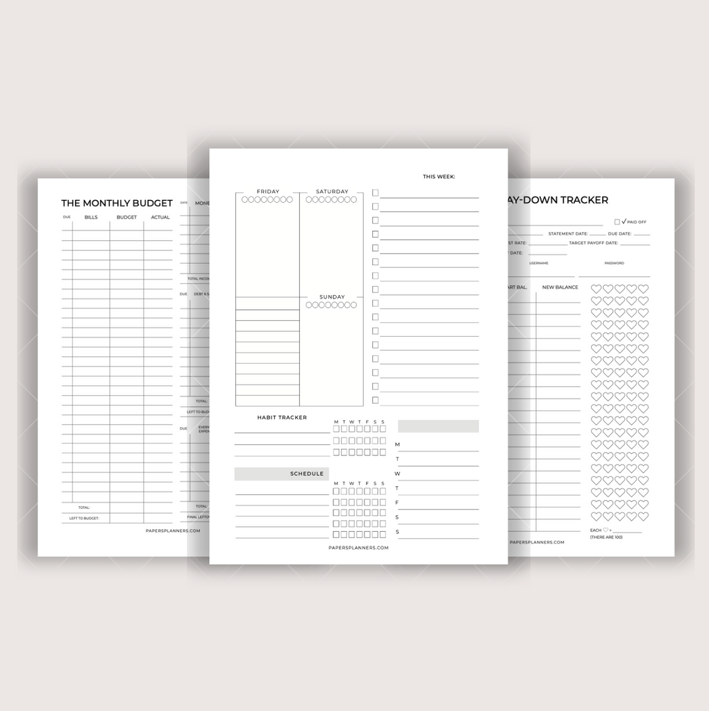 Printable Mini Budget Planner designed for budgeting and savings — undated A5 pages for daily money tracking. Paycheck budgeting.