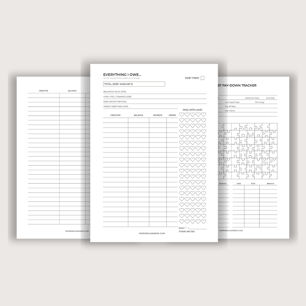 Printable Mini Budget Planner designed for budgeting and savings — undated A5 pages for daily money tracking. Debt Trackers