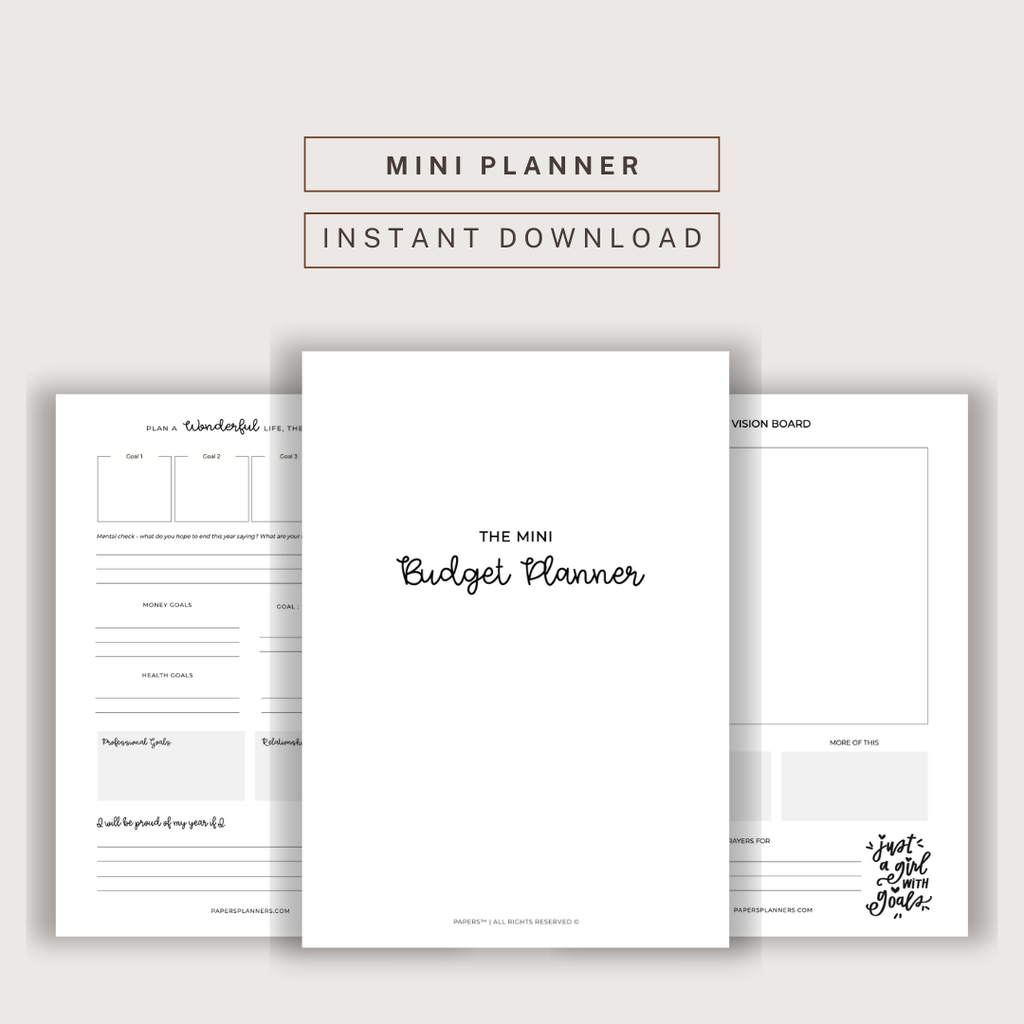 Printable Mini Budget Planner designed for budgeting and savings — undated A5 pages for daily money tracking. A5 Printed Planner inserts.