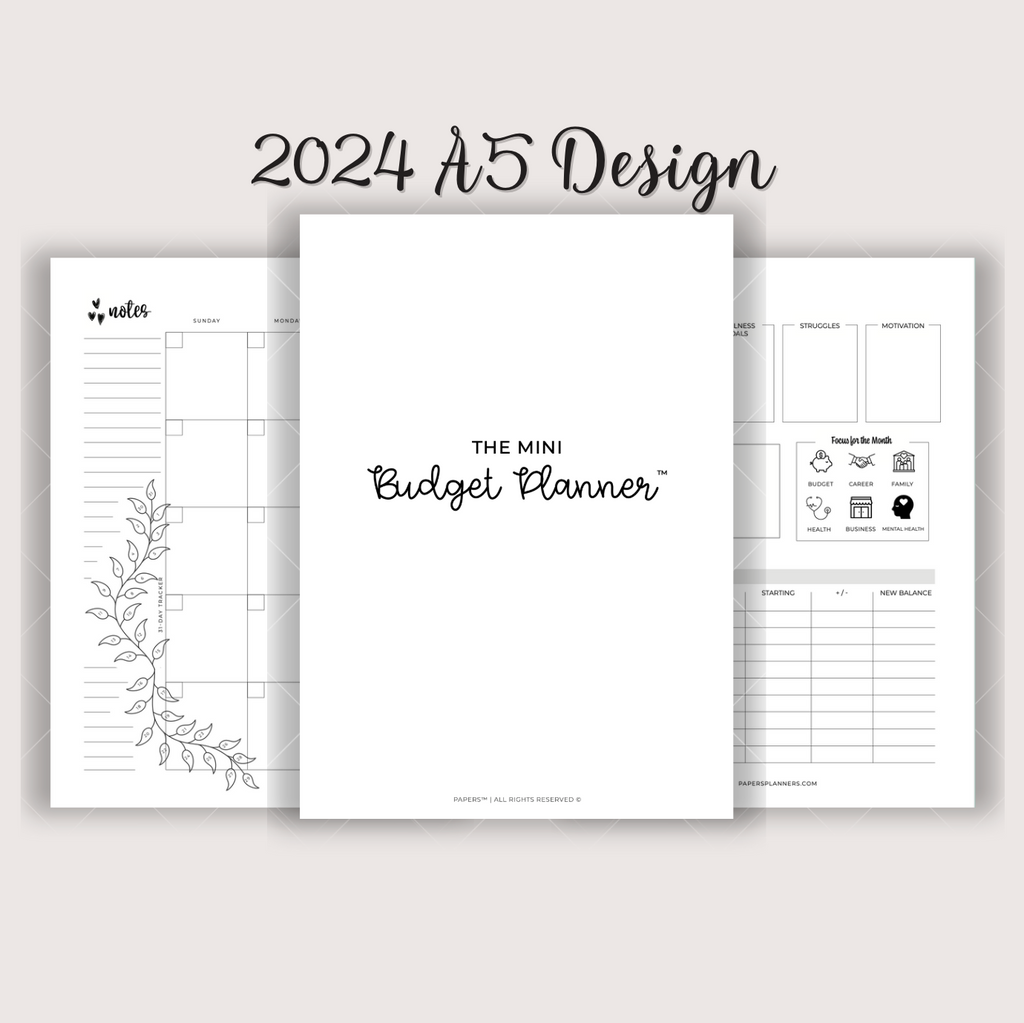 Printable Mini Budget Planner designed for budgeting and savings — undated A5 pages for daily money tracking