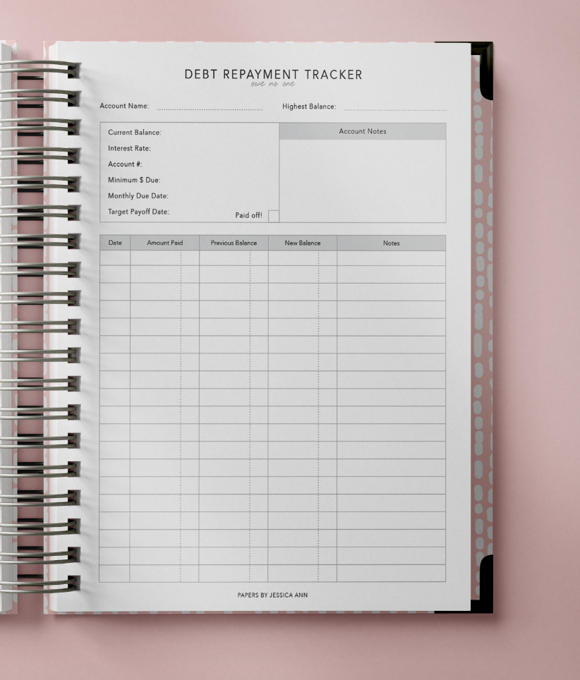 papers planners, papers by jessica ann, debt tracker, weekly planner, budget planner